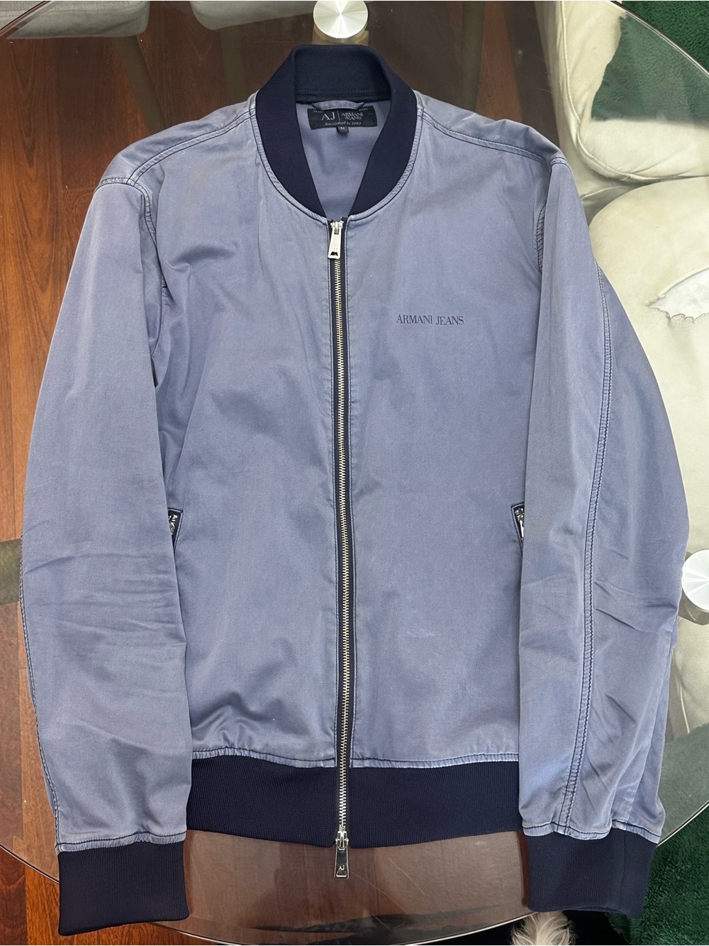Armani Jeans Full-Zip Bomber Jacket Grey Blue Size EU 54 (XL)